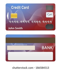 Vector illustration of detailed beautiful simple credit card. Two side. Isolated on white background