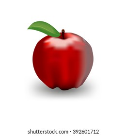 Vector illustration of detailed big shiny red apple isolated on white backgroung. 
