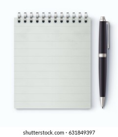 Vector illustration of detailed black classic ballpoint pen with coil bound notebook 