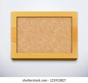 Vector illustration of detailed blank cork bulletin board with wood frame.