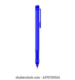 Vector illustration of detailed blue classic ballpoint pen isolated on white background.