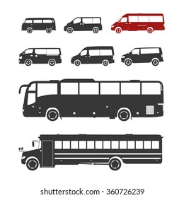 Vector illustration detailed bus silhouettes set