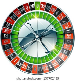 Vector illustration of detailed casino roulette wheel with chrome elements