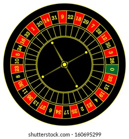 Vector illustration of detailed casino roulette wheel, isolated on white background.