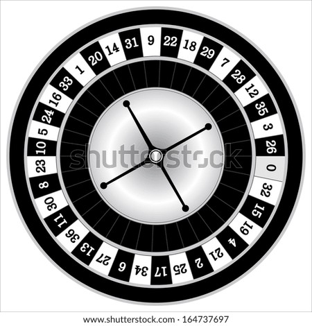 Vector illustration of detailed casino roulette wheel, isolated on white background. 