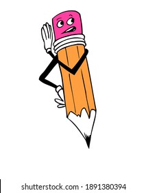 Vector illustration of detailed classic cartoon pencil isolated on white background.
