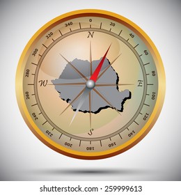Vector illustration of a detailed compass with country outline in the background