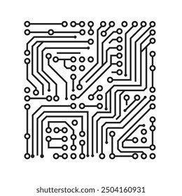 Ilustración vectorial de una placa de circuitos electrónicos detallada. Imagen de stock aislada que muestra un patrón de tecnología, perfecto para diseños tecnológicos, digitales y relacionados con la IA.