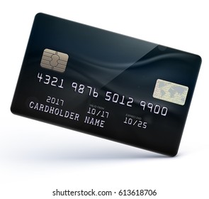 Векторная иллюстрация подробной глянцевой черной кредитной карты, изолированной на белом фоне