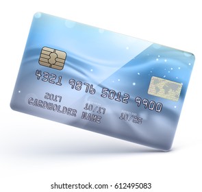 Vector illustration of detailed glossy blue credit card isolated on white background