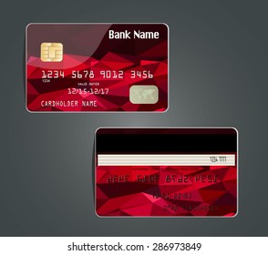 Vector illustration of detailed glossy credit card with design polygon isolated on background.