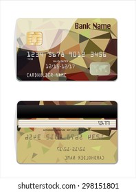 Vector illustration of detailed glossy credit card with design polygon isolated on background.