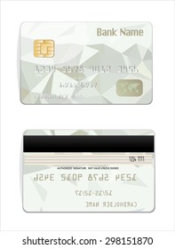 Vector illustration of detailed glossy credit card with design polygon isolated on background.