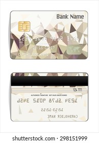 Vector illustration of detailed glossy credit card with design polygon isolated on background.