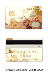 Vector illustration of detailed glossy credit card with design polygon isolated on background.