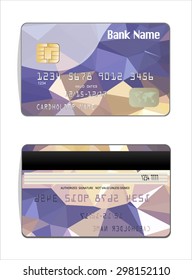 Vector illustration of detailed glossy credit card with design polygon isolated on background.