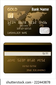 Vector illustration of detailed glossy gold credit card isolated on white background