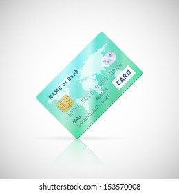 Vector illustration of detailed glossy green credit card icon isolated on white background