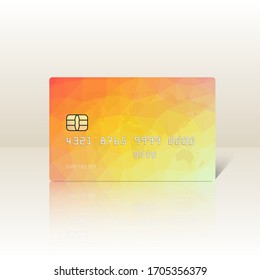 Vector illustration of detailed glossy yellow credit card isolated on light background. Vector illustration