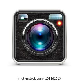 Vector illustration of detailed icon representing cool photo camera with lens