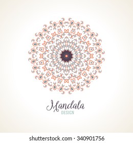 Vector illustration of detailed mandala. Winter background for Christmas card. Concept round ornament for yoga studio, meditation, Indian, Arabic or Thai cuisine restaurants ads, tattoo salon