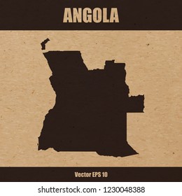 Vector illustration of detailed map of Angola on craft paper or cardboard background