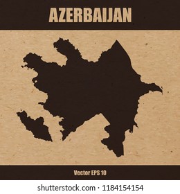 Vector illustration of detailed map of Azerbaijan on craft paper or cardboard
