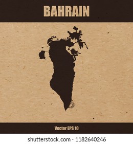 Vector illustration of detailed map of Bahrain on craft paper or cardboard