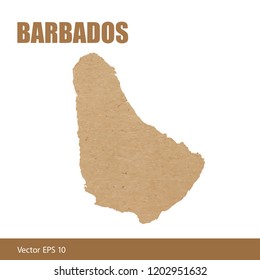 Vector illustration of detailed map of Barbados cut out of craft paper or cardboard