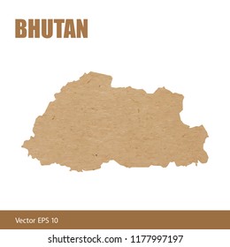Vector illustration of detailed map of Bhutan cut out of craft paper or cardboard