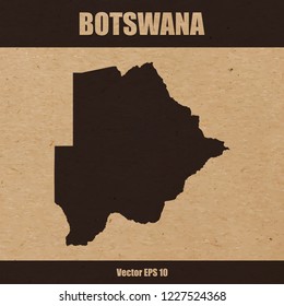 Vector illustration of detailed map of Botswana on craft paper or cardboard background