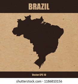 Vector illustration of detailed map of Brazil on craft paper or cardboard