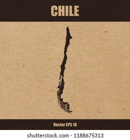 Vector illustration of detailed map of Chile on craft paper or cardboard