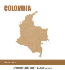 Vector illustration of detailed map of Colombia cut out of craft paper or cardboard
