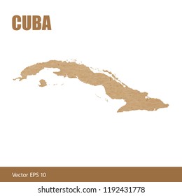 Vector illustration of detailed map of Cuba cut out of craft paper or cardboard