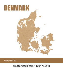 Vector illustration of detailed map of Denmark cut out of craft paper or cardboard