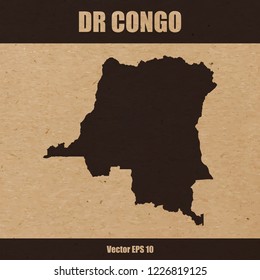 Vector illustration of detailed map of DR Congo on  craft paper or cardboard background