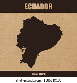 Vector illustration of detailed map of Ecuador on craft paper or cardboard
