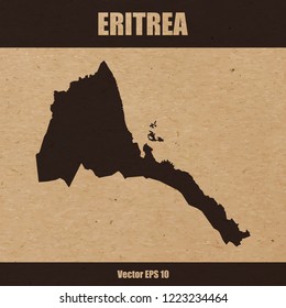 Vector illustration of detailed map of Eritrea on craft paper or cardboard background