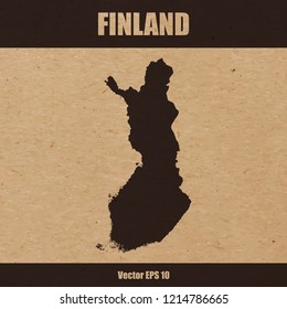 Vector illustration of detailed map of Finland on craft paper or cardboard background