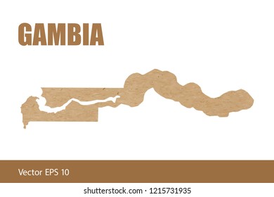 Vector illustration of detailed map of The Gambia cut out of craft paper or cardboard