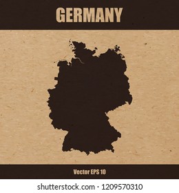 Vector illustration of detailed map of Germany on craft paper or cardboard background