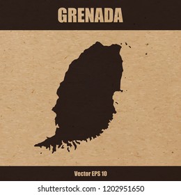 Vector illustration of detailed map of Grenada on craft paper or cardboard