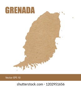 Vector illustration of detailed map of Grenada cut out of craft paper or cardboard