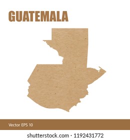 Vector illustration of detailed map of Guatemala cut out of craft paper or cardboard