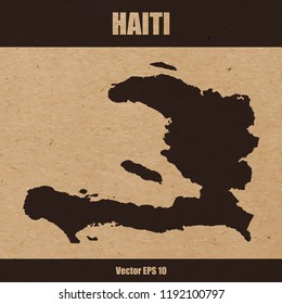 Vector illustration of detailed map of Haiti on craft paper or cardboard