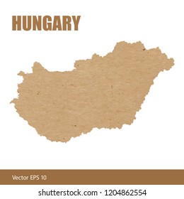 Vector illustration of detailed map of Hungary cut out of craft paper or cardboard