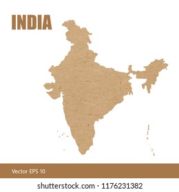 Vector illustration of detailed map of India cut out of craft paper or cardboard