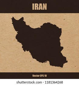 Vector illustration of detailed map of Iran on craft paper or cardboard
