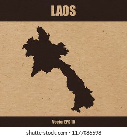 Vector illustration of detailed map of Laos on craft paper or cardboard